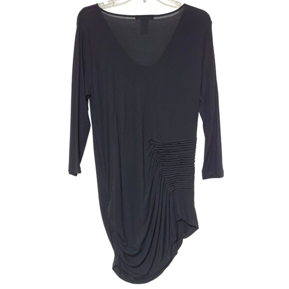 Design History Black Ruched Lightweight Long Tunic Pleated Stretch 3/4 Sleeve XL - Picture 2 of 10